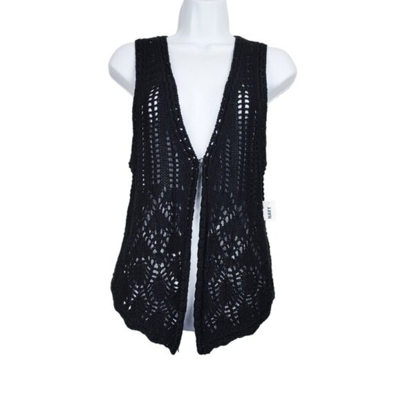 Old Navy Womens Sleeveless Black Crochet Knit Cardigan Sweater Vest Size XS NWT - Picture 1 of 8